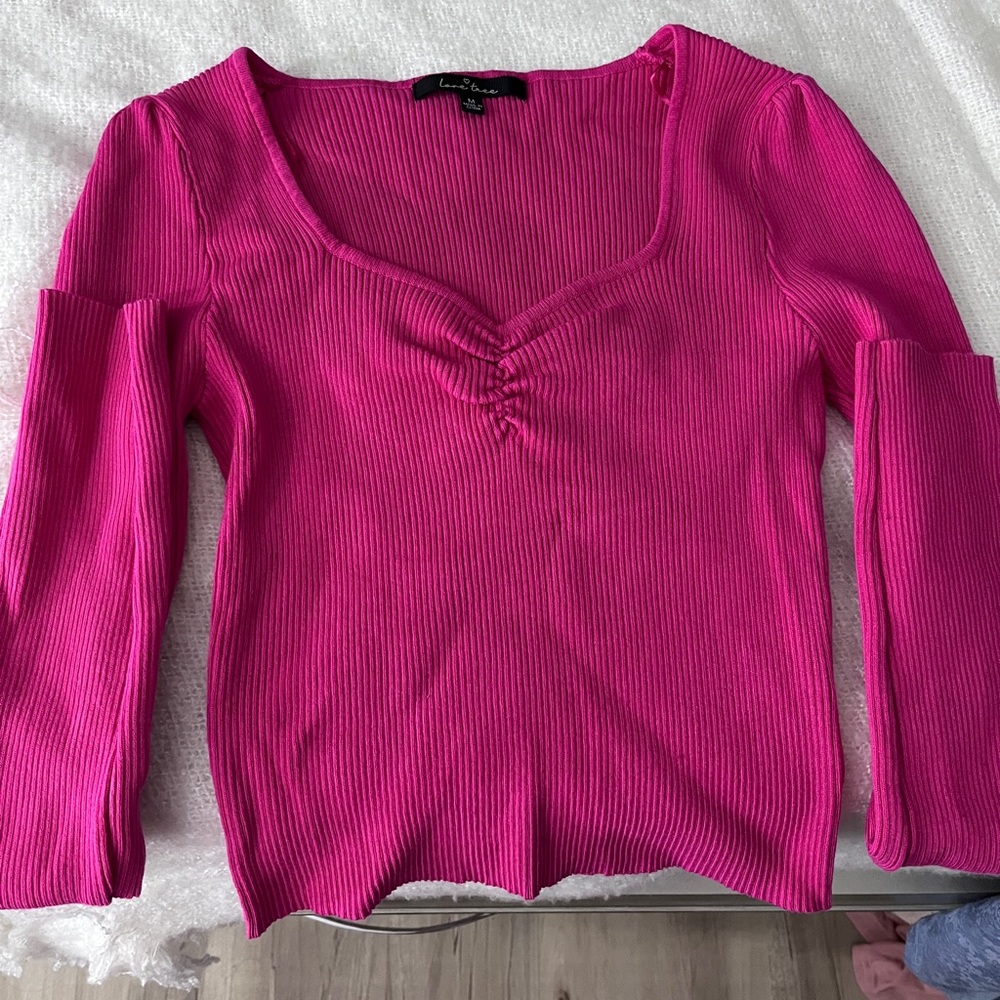 Love Tree Fuchsia Ruched Long Sleeve Blouse
